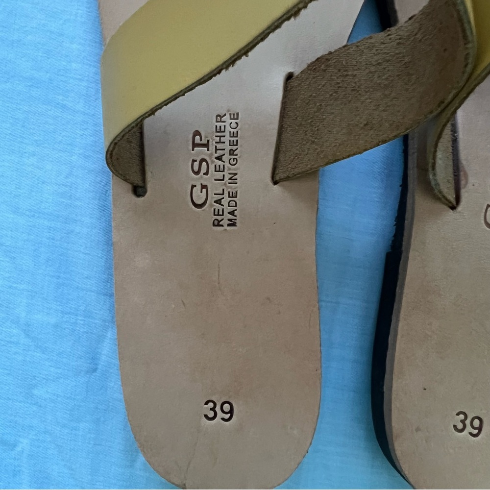 GSP Yellow Leather Slide Sandals made in Greece - Picture 2 of 7